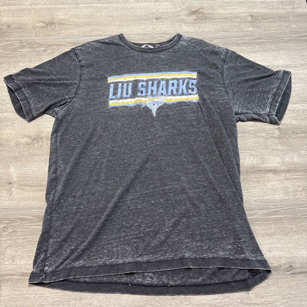 LIU Sharks Graphic T-Shirt Gray Acid Wash XXL Short Sleeve Camp David